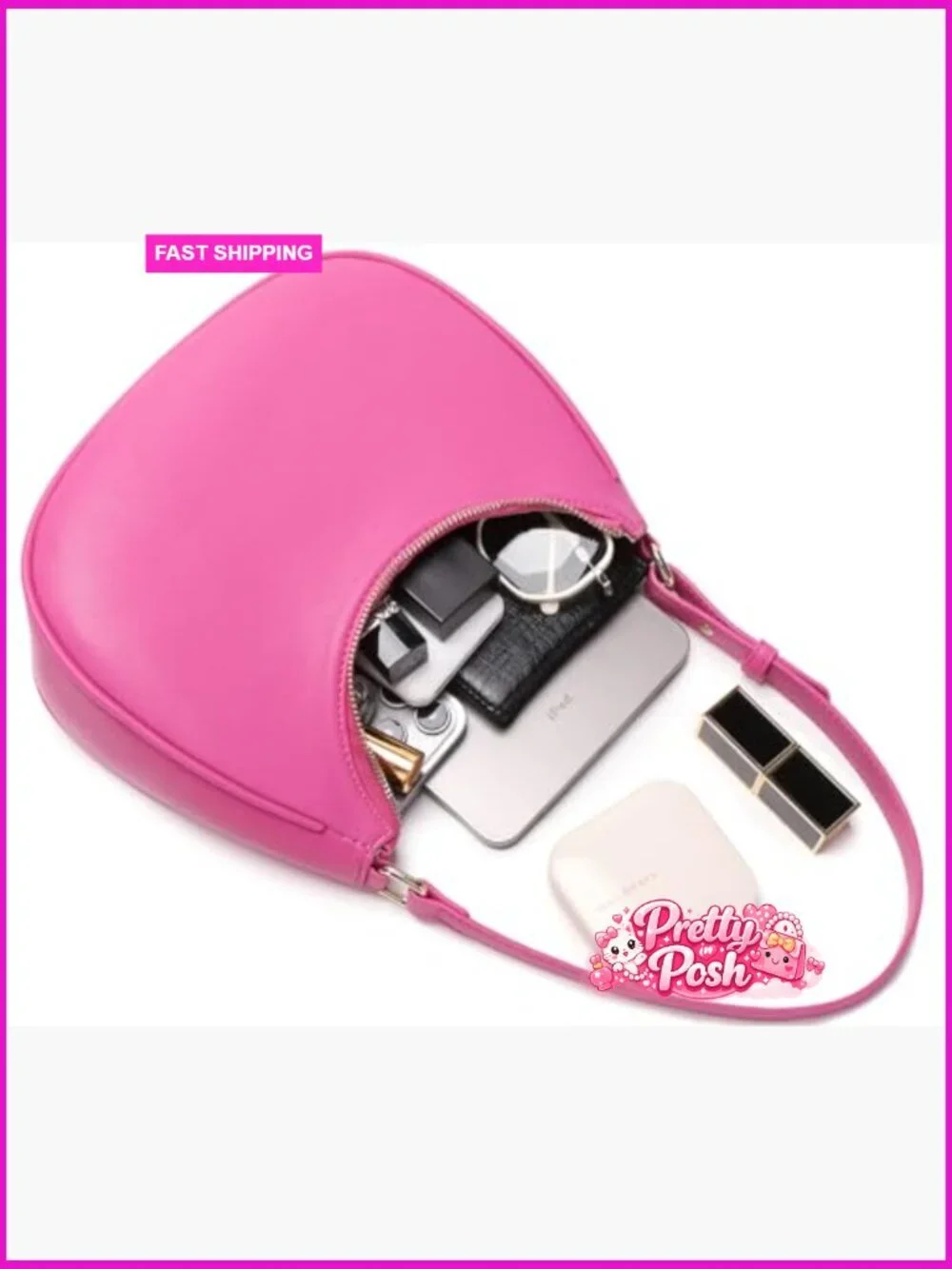 PU Leather Hobo Shoulder Bag with Zipper Closure